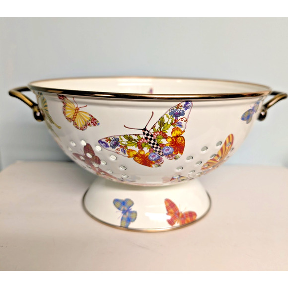 Mackenzie Childs LARGE Butterfly White Colander 9.5" dia. Colorful Kitchen - Picture 3 of 5